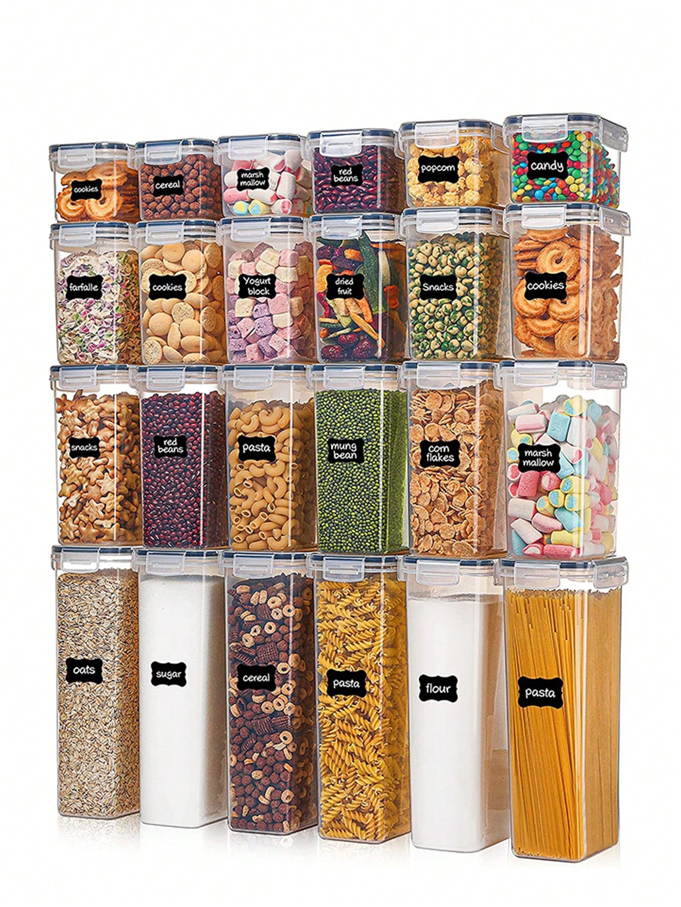 Food Storage With Lock - ชุดภาชนะเก็บอาหารแบบปิดสนิท 48 ชิ้น, แถมฟรีภาชนะพลาสติกสำหรับเก็บสปาเก็ตตี้พร้อมฝาปิดล็อกง่าย, สำหรับการจัดระเบียบและจัดเก็บในครัว, รวมถึงป้ายติดสินค้า,