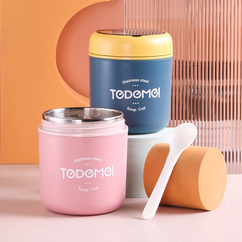 Food Storage Thermos - กระติกน้ำสแตนเลสเก็บความร้อนพร้อมช้อน กล่องใส่อาหารกลางวัน กระติกเก็บความร้อนสำหรับซุป กระติกเก็บความเย็น