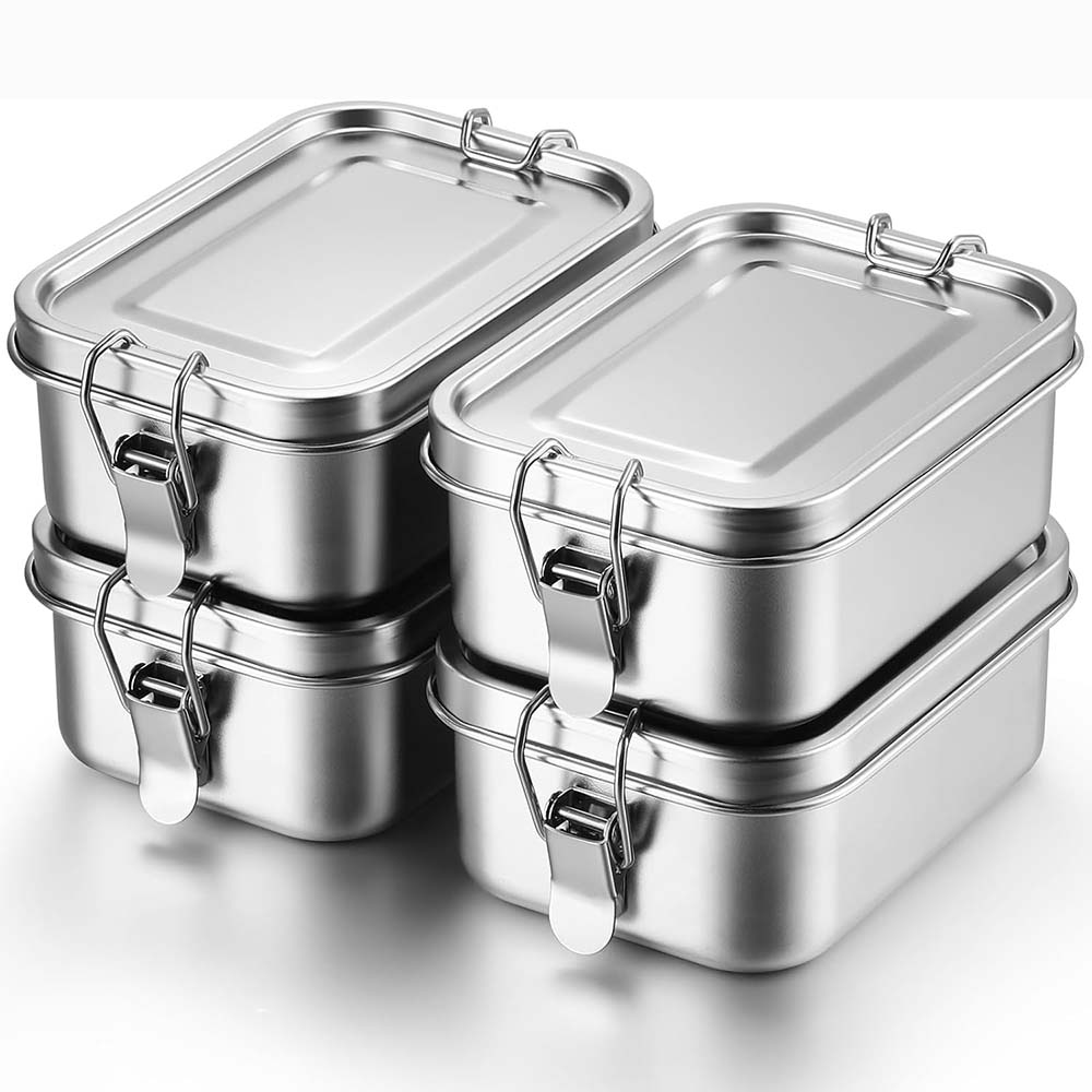 Food Storage With Lock - 4 ชิ้นสแตนเลสสตีลกล่องเบนโตะโลหะกล่องอาหารกลางวันภาชนะเก็บอาหารที่มีคลิปล็อคอาหารกลางวันกล่องอาหารว่างสําหรับทํางาน, โรงเรียน