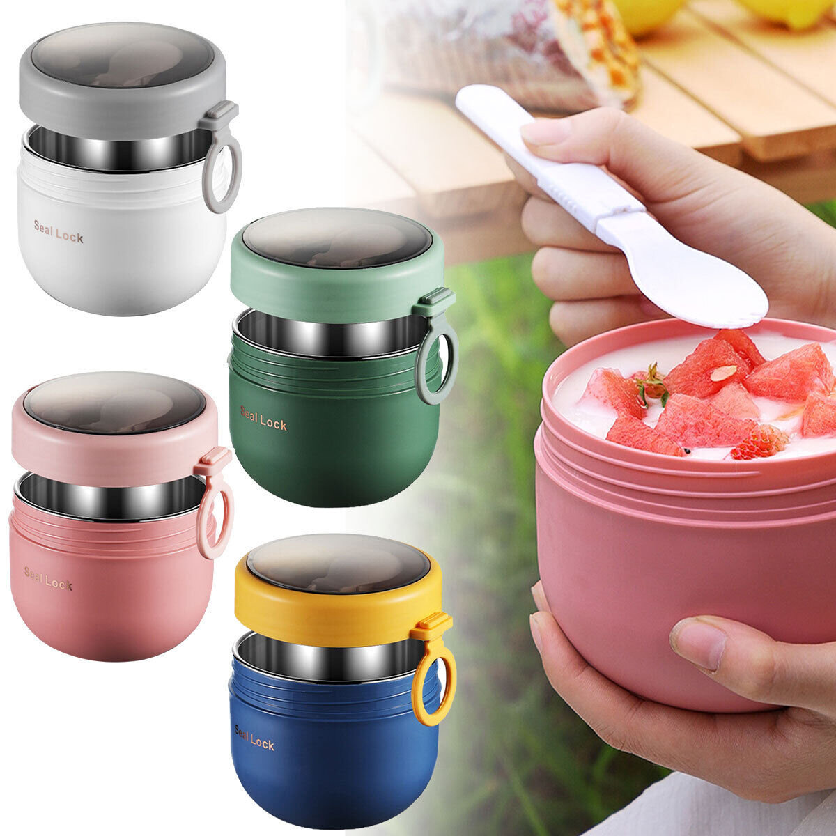 Food Storage Thermos - กระติกน้ำกล่องอาหารกลางวันสแตนเลสสตีลเก็บความร้อนสุญญากาศสำหรับใส่ซุปขนาด600มล. ภาชนะใส่อาหารกล่องอาหารกลางวันสำหรับเด็ก