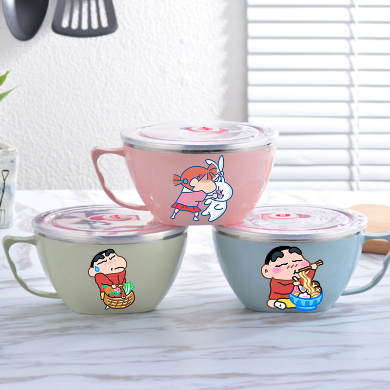 Food Storage Room - ชามบะหมี่เครยอน ชินจัง ชามสแตนเลสความจุขนาดใหญ่ ป้องกันความร้อนสองชั้น ภาชนะเก็บอาหารสำเร็จรูป ใหม่