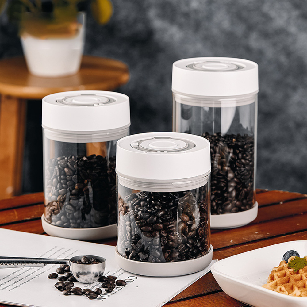 Food Storage On Table - โถแก้วเก็บเมล็ดกาแฟแบบกันความชื้นในครัว โถสูญญากาศอัตโนมัติอัจฉริยะ โถปิดผนึกอาหาร ผลไม้ ธัญพืช ชา