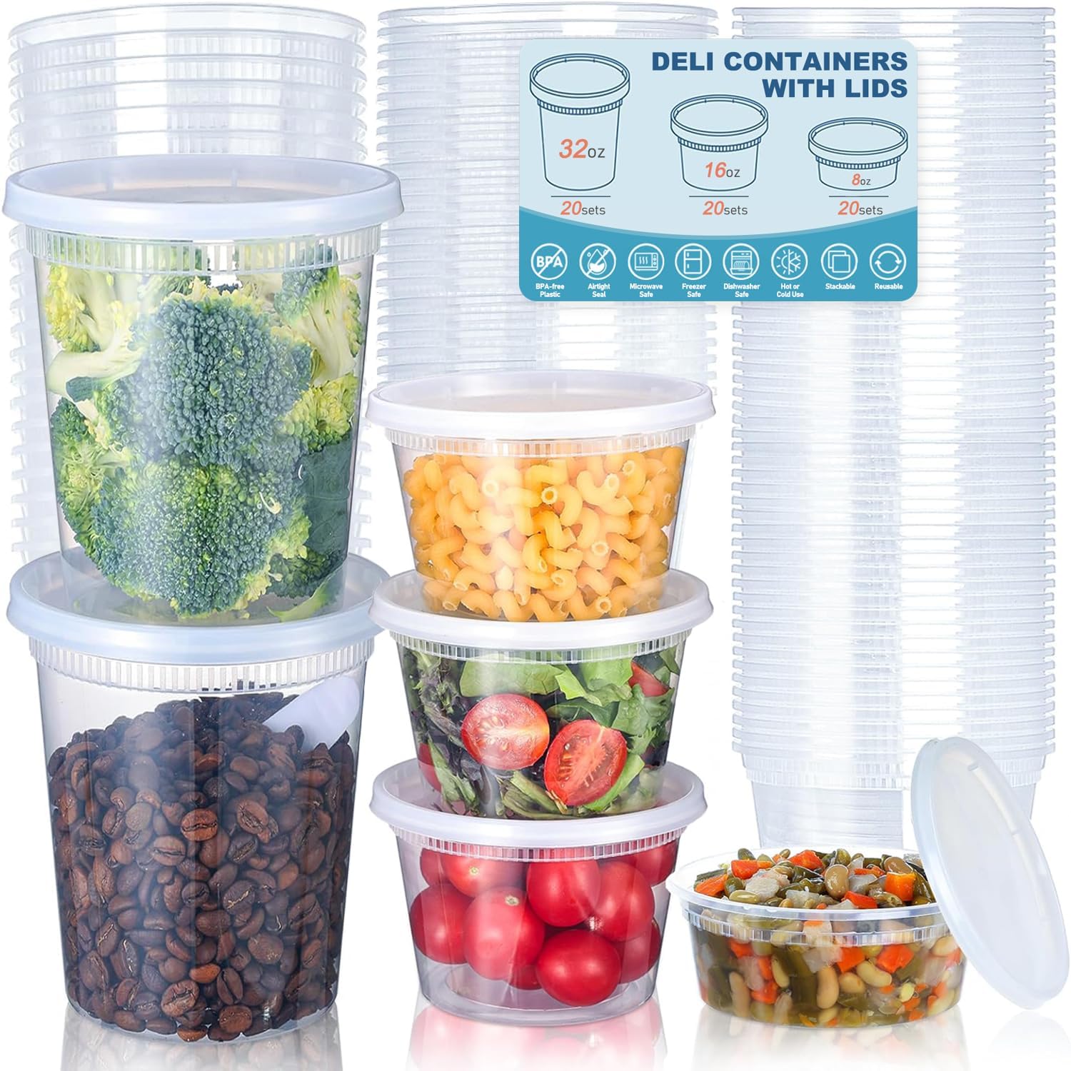 Food Storage With Colander - 24 ชิ้น Deli ภาชนะเก็บอาหารพร้อมฝาปิด, ภาชนะเก็บอาหารพลาสติก 8