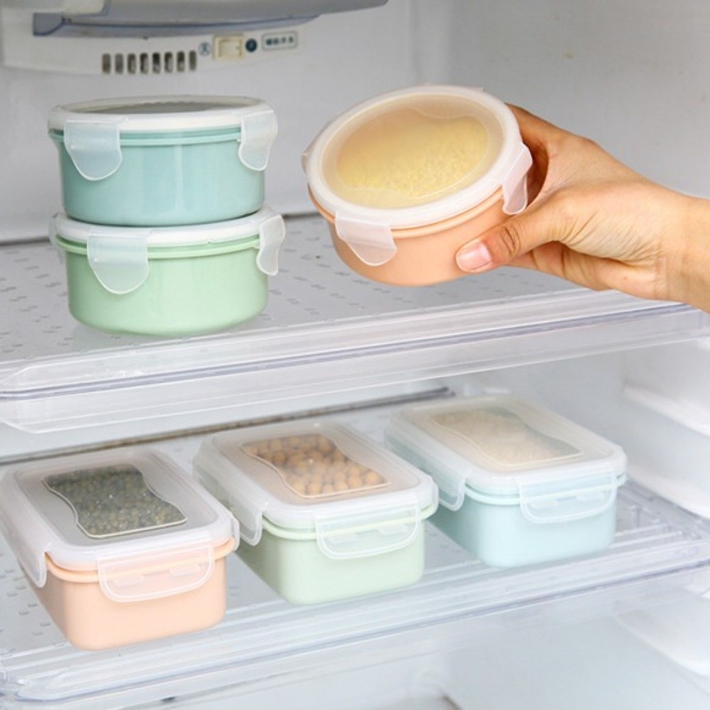 Food Storage With Lock - กล่องเก็บอาหารพลาสติกทรงกลมแบบปิดสนิท 5 ชิ้น พร้อมฝาล็อค สำหรับใส่อาหารกลางวัน กล่องเก็บอาหารในตู้เย็น