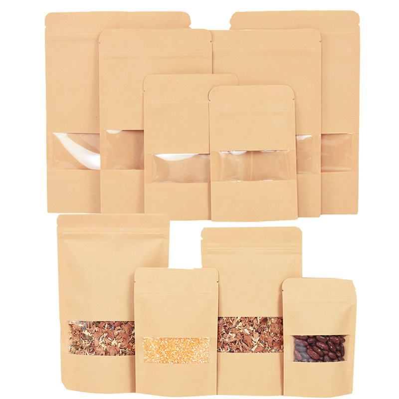 Food Storage With Lock - 20/50pcs กระดาษคราฟท์ซิปล็อคถุงหน้าต่างอาหารขนมขบเคี้ยวชาปิดผนึกด้วยตนเองกระเป๋างานแต่งงาน Candy ของขวัญบรรจุภัณฑ์กระเป๋า