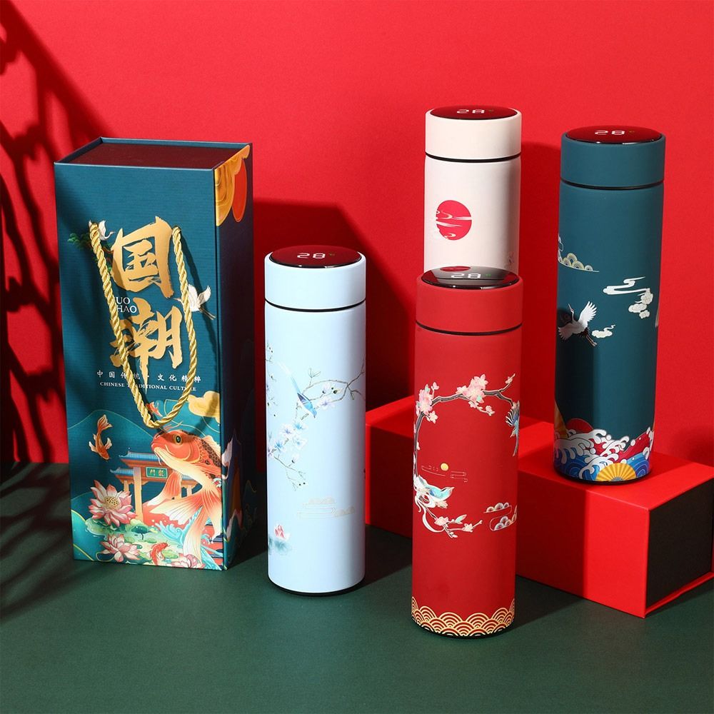 Food Storage Thermos - ขวดน้ำสูญญากาศจอแสดงผล LED ขนาดเล็กกระบอกน้ำสไตล์จีนถ้วยน้ำร้อนอัจฉริยะแสดงอุณหภูมิแก้วเดินทางพรีเมี่ยม