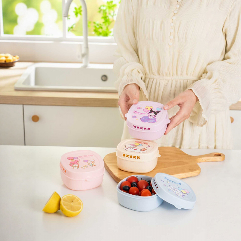 Food Storage With Colander - กล่องเก็บอาหารลายการ์ตูนเฮลโล คิตตี้ คุโรมิ พร้อมที่กรองผลไม้ กล่องเก็บของในตู้เย็นพร้อมฝาปิด