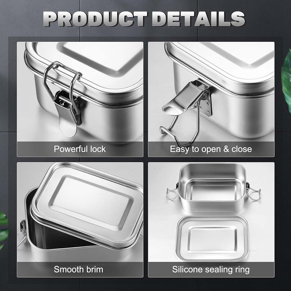 4 ชิ้นสแตนเลสสตีลกล่องเบนโตะโล - Food Storage With Lock บทวิจารณ์และราคา