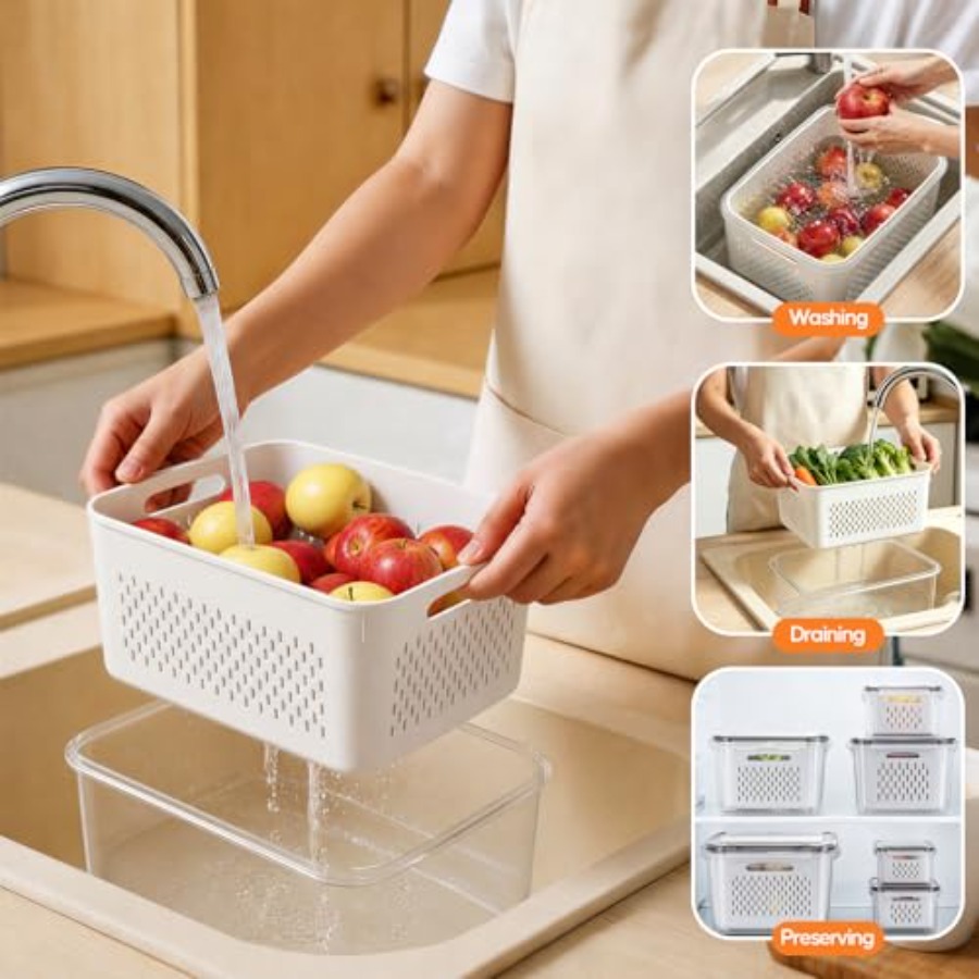 ภาชนะเก็บผลไม้สำหรับตู้เย็น -  - Food Storage With Colander บทวิจารณ์และราคา