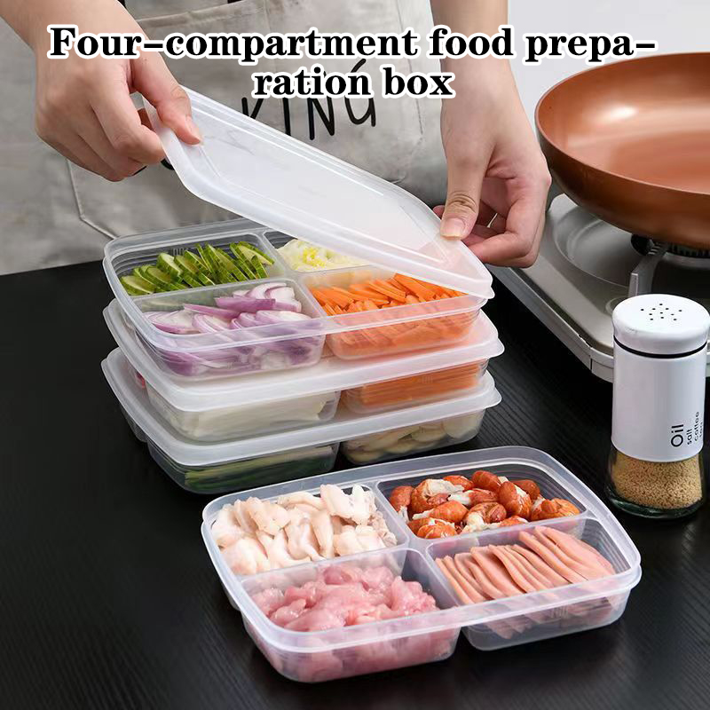 ใหม่【กล่องเก็บของพลาสติก 4 ช่อ - Food Storage Refrigerator บทวิจารณ์และราคา