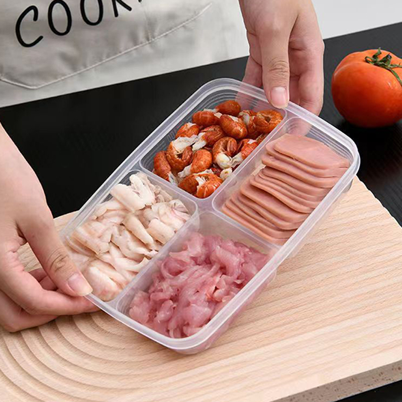 ใหม่【กล่องเก็บของพลาสติก 4 ช่อ - Food Storage Refrigerator บทวิจารณ์และราคา